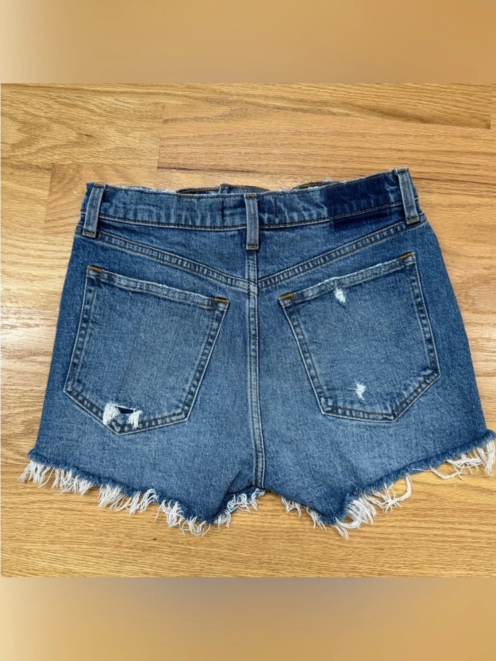 Abercrombie & Fitch “The Mom Short” High Rise Distressed Denim Shorts